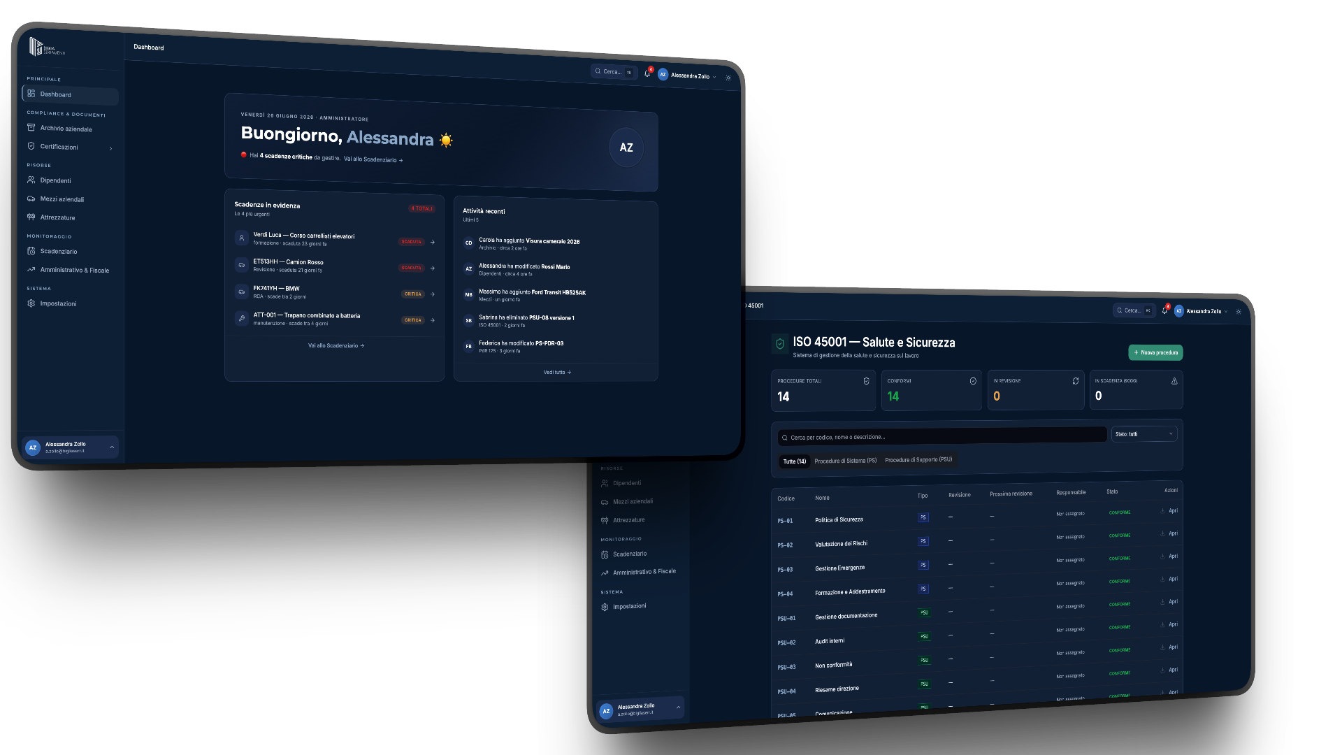 Dashboard gestionale Biglia Serramenti